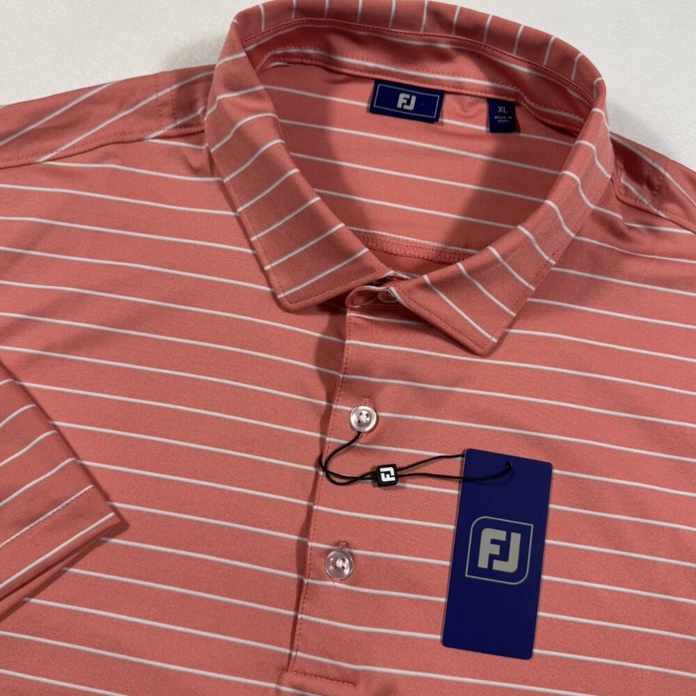 NWT FootJoy FJ Classic Pen Stripe Polo Golf Shirt Men's XL Flamingo White
